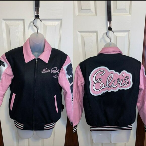 Vintage Elvis Presley Limited Edition Womens Black Pink Jacket W/ Graphic Sleeve - Picture 2 of 10